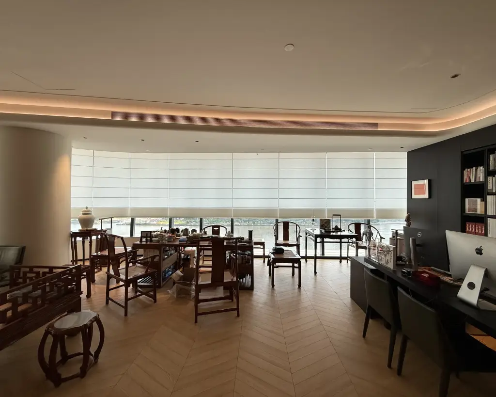 custom motorized roman shades for offices