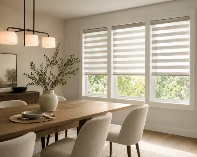 custom motorized zebra shades for hotel dining room