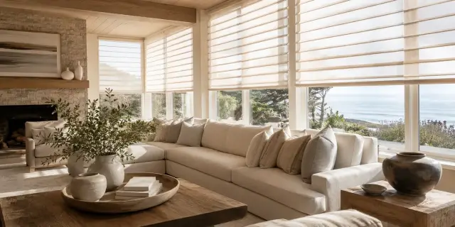 The Sheer Shades-California Coastal Living Room with Sheer Shades